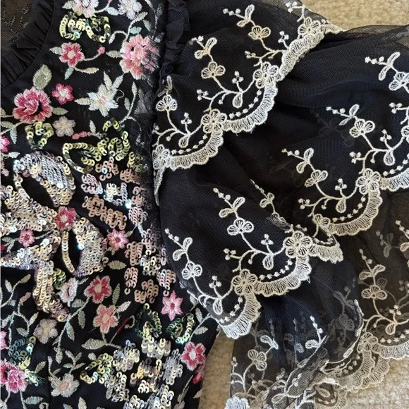 Needle & Thread Black Maxi Dress with Pink Floral Embroidery - Picture 4 of 6